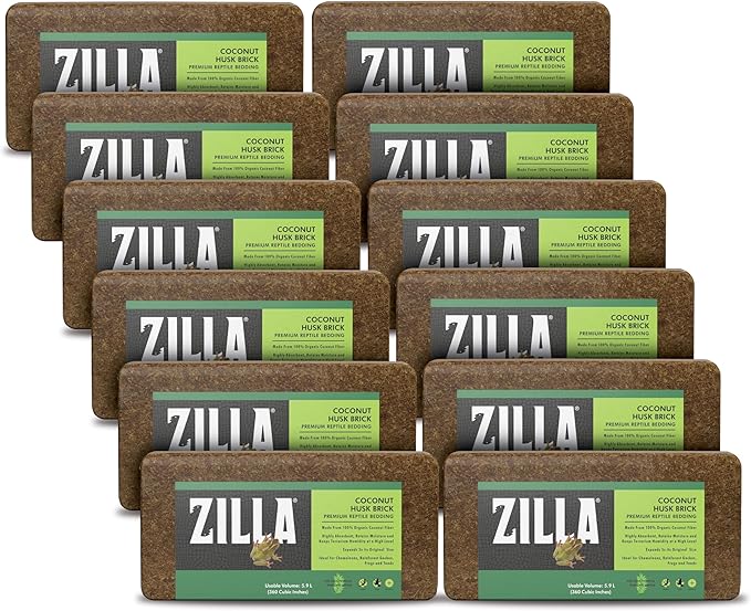 Zilla Coconut Husk Brick 12 Count, Organic Bedding for Reptiles, Made with 100% Coconut Fiber, Ideal for Tropical Habitats and Egg Incubation