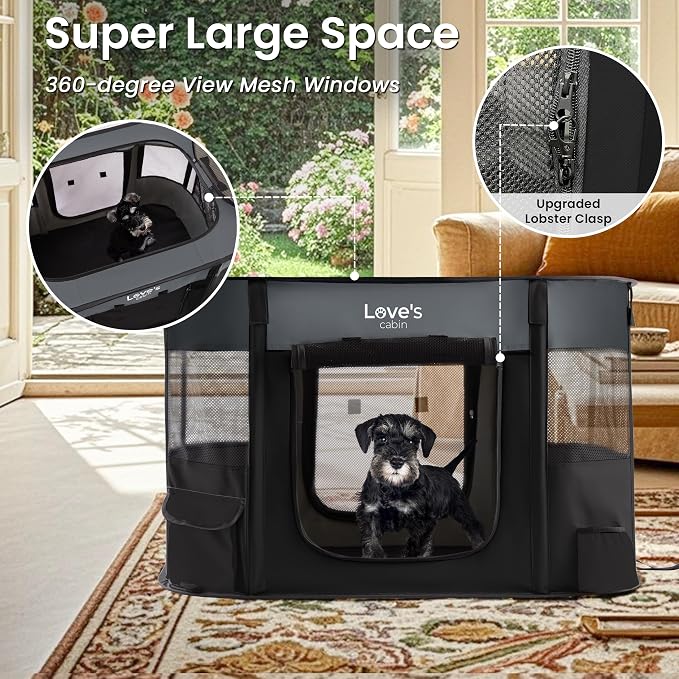 Love's cabin Pet Puppy Dog Playpen, Medium Dog Tent Crates Cage Indoor/Outdoor, Portable Exercise Playpen for Cat, Foldable Pop Up Dog Kennel Playpen with Carring Case (M, Grey)