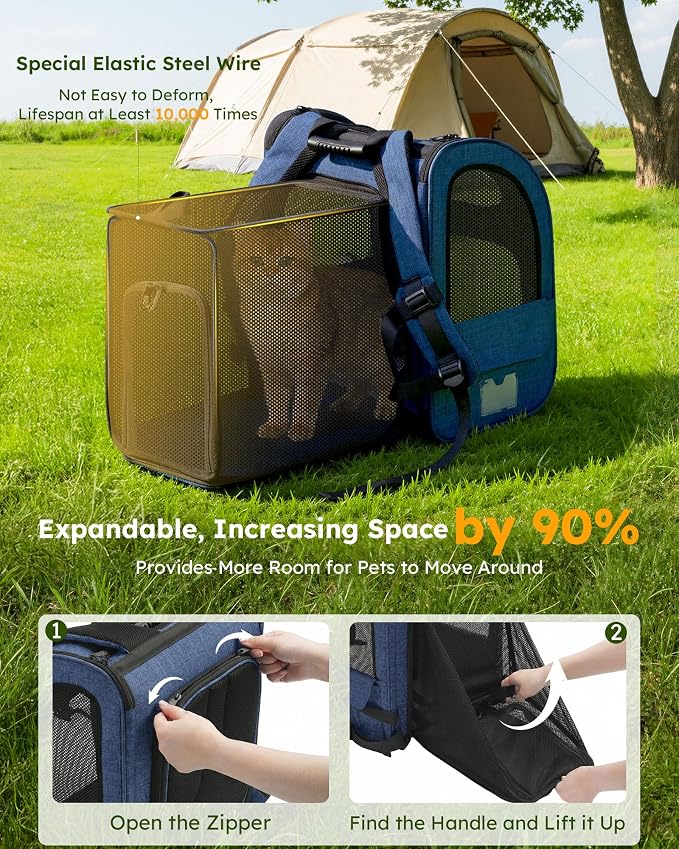 pecute Cat Carrier Backpack Expandable, Cat Backpack with Breathable Window | Durable Oxford Cloth, Lockable Zipper,Use for Pet Under 11 lbs to Travel