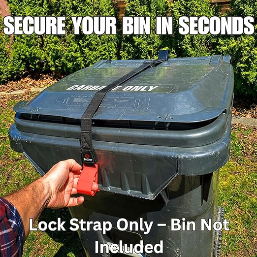 MAX – Extreme Weather Trash Can Lock, Rigid Polycarbonate Design Won’t Warp or Crack, Raccoon-Proof Garbage Bin Strap, One-Hand Operation