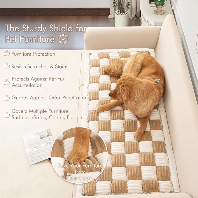Couch Cover for Sofa, Sectional Couch Cover for Dogs, Sofa Cover Washable, Cushion Cover Blanket Pad Bed Mat for Pets, Fleece Furniture Protector, Camel, 27.6x70.9in
