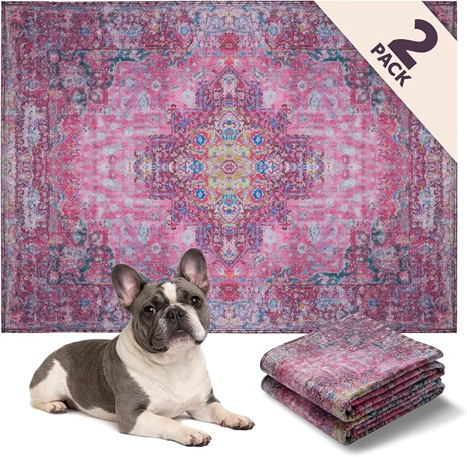 Washable Dog Pee Pads, 36" x 48", Waterproof, Non-Slip, Super Absorbent, Reusable Machine-Washable, 2-Pack (Mystic Fuchsia) | Non-slip, waterproof, absorbent dog pee pads for potty training, whelping, senior dogs, multi-pet households, easy to clean