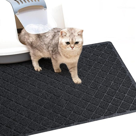 Cat Litter Mat Litter Box Mat,Litter Trapping Mat Premium Durable PVC Pad, 24 x 35 Inches Kitty Litter Box, Easy to Clean,Non-Slip，Urine Waterproof,Black