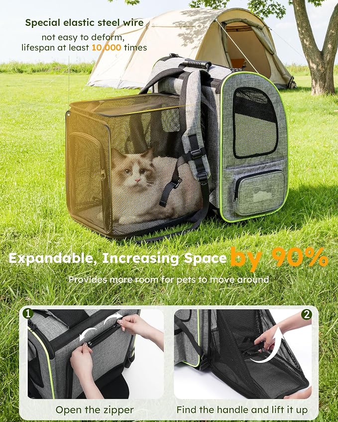 pecute XL Cat Backpack Expandable, Cat Carrier Backpack Acrylic Window | Durable Oxford Cloth, Lockable Zipper,Use for Pet Under 15 lbs to Travel
