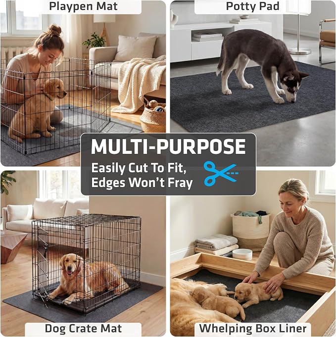 Drymate 2-Pack Jumbo Dog Playpen Mat (60x74), Absorbent, Waterproof, Slip-Resistant, Machine Washable, Reusable Puppy Pad for Training, Whelping, Housebreaking, Incontinence, Crate, Kennel (USA Made)