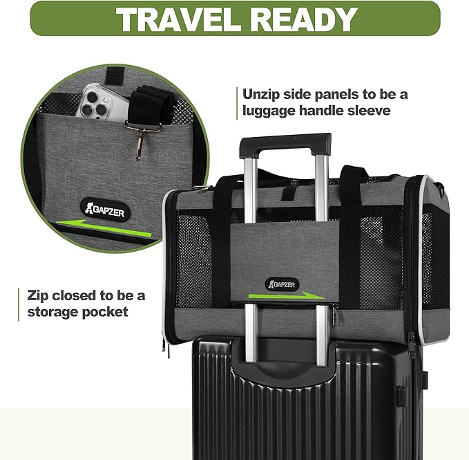 GAPZER Cat Carrier 18x11x11 Top Load, Soft-Sided Pet Travel Bag Over 15 lbs | Collapsible Small Dog Puppy Crate 10 Pound, Small Animal Rabbit Kennel Carrying Case, Kitten Mesh Cage Medium Cat Under 25 lb