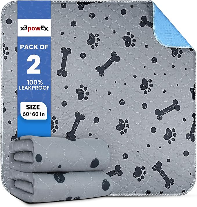 Washable Pee Pads for Dogs 2 Packs 60’’ x 60’’ Reusable Puppy Pads Waterproof Heavy Duty Training Pads for Large Dogs Indoor Puppy Potty Training