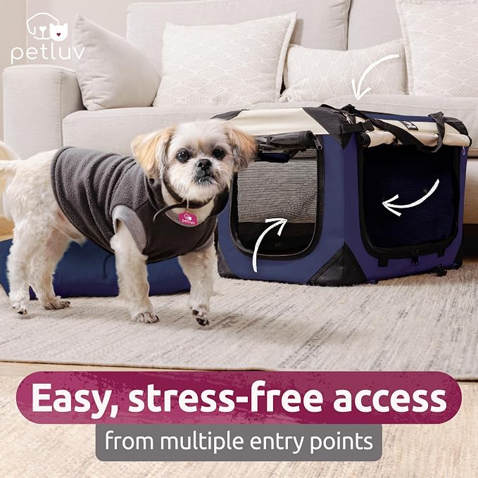 Dog & Cat Carrier, Large, Navy | Soft-sided, Fits Large Cat, 2 Cats, or Medium Dog Comfortably, Great for Travel & Vet Visits, Privacy Windows, Removable Bed