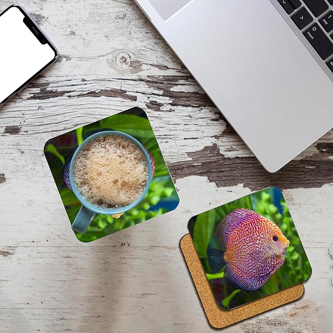 3dRose Super Pigeon Snakeskin Discus, Tropical Freshwater Fish. Set of 4 Coasters - Cork