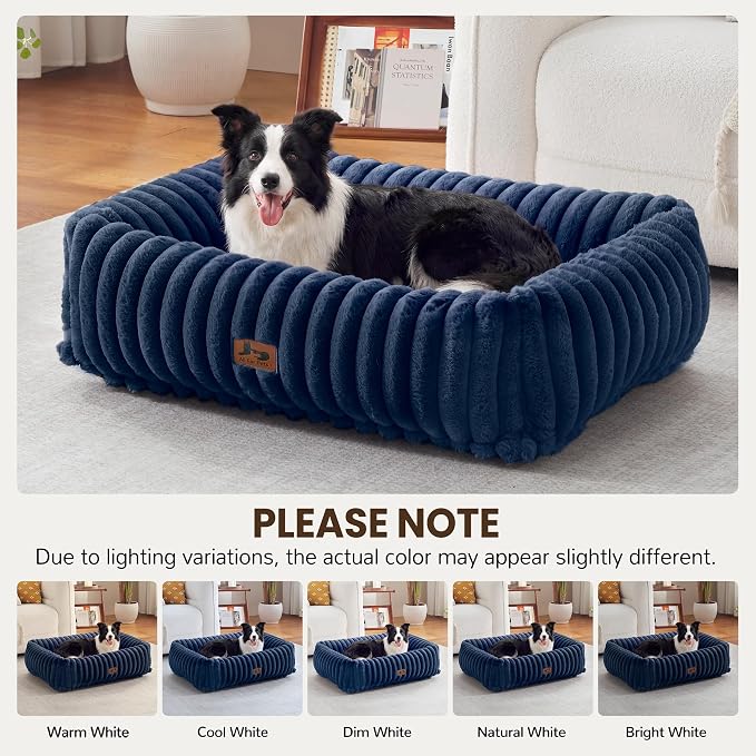 Dog Beds Large Sized Dog,Rectangle Orthopedic Pet Bed for Large Dog, Comfort Fluffy Memory Foam Dog Beds with Anti-Slip Bottom,35 x25 x9 Inches,Navy