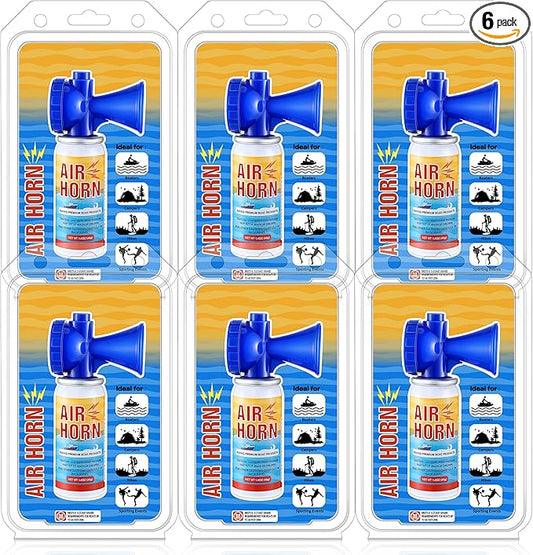6 Pack 1.4oz Mini Air Horn, 122DB Very Loud Air Horns Can, Marine Boat Horns for Safety, Meet Coast Guard, Fog Blow Horn Boat Accessories, Ideal for Boating, Camping, Hiking