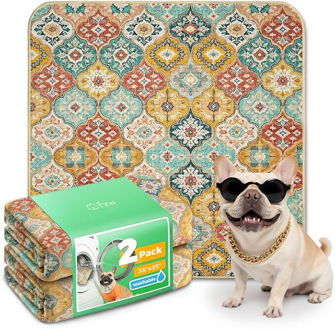 FXW Washable Pee Pads for Dogs, Super Absorbent, 35" Square, 2 Packs | Machine washable, Non-slip backing