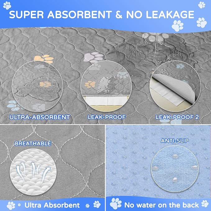 Aitmexcn Washable Pee Pads for Dogs, 4 Reusable Puppy Pads, 18'' x 24'' | Highly Absorbent, Waterproof Layer, Machine Washable, Non-Slip Bottom, For Puppies and Small Dogs