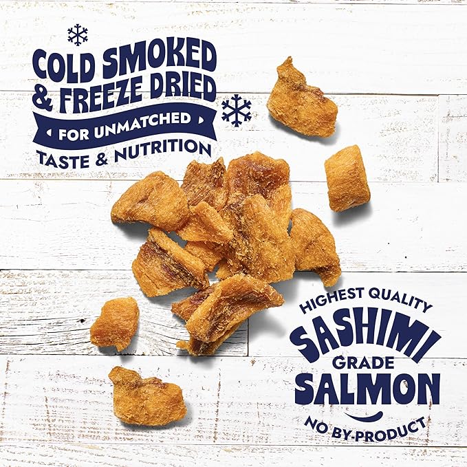 Finfare Freeze Dried Salmon Dog Treats, Protein & Omega-3s, Grain Free Salmon Dog Training Treats, Crafted in USA, Nuggets - 2oz