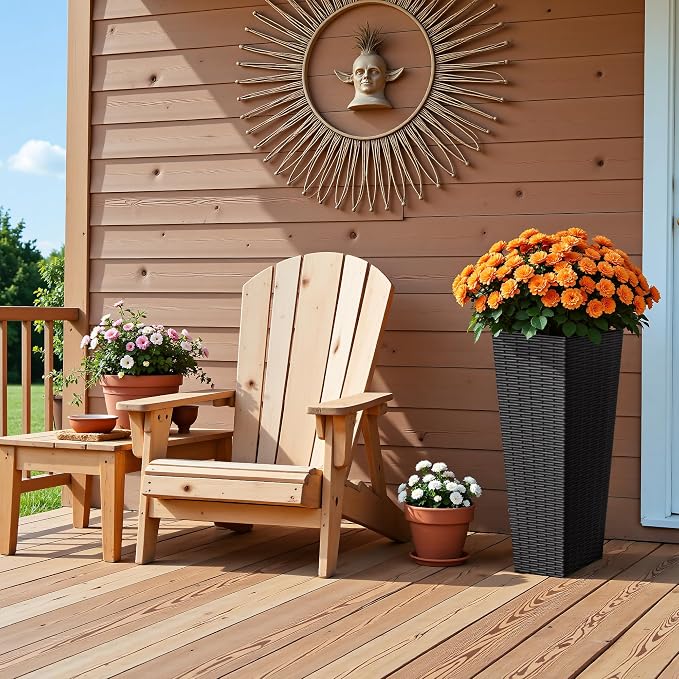 Devoko Resin Tall Planters for Outdoor Plants Set of 2, Large Taper Outdoor Planter Pots with 4 Drainage Holes, Flower Pots Modern Decor for Porch, Patio, Backyard, Home Garden (Black, 23.6")