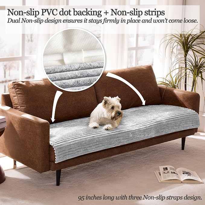 Waterproof Dual Non-Slip Couch Cover for Dogs, Fuzzy Soft Pet Couch Covers for 2 Cushion Sofa loveseat, Pet Friendly Soft Dog Bed Covers Sofa Cover Washable (Seagull Gray, 33" x 62" 1 Pack)