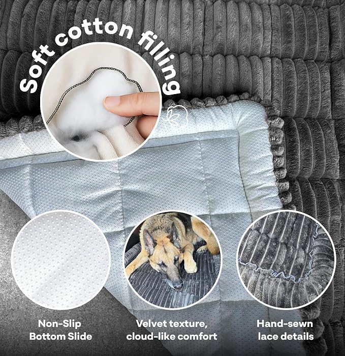 Dog Bed for Car Back Seat Extender - Non-Slip Backseat Cushion for Dogs - Travel Plush Pet Mat Topper for Cars, Trucks, SUVs - Machine Washable Pad Blanket - Black, 54" x 24.8"