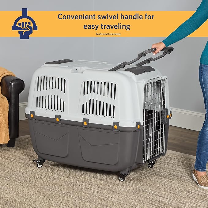 Skudo by MidWest 42-Inch Travel Carrier, Gray, Fits Pets up to 80 lbs | Hard-Sided Pet Carrier, Travel Crate with Handle, Ventilated Design, Locking Tabs, Easy Assembly