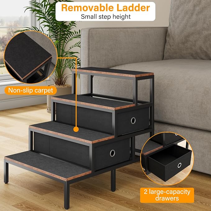 kepptory Dog Window Perch with 360° & Adjustable Raised Feeder, Pet Stairs Ramp with Seat with Stairs and Storage, Pet Bunk Bed with Small Pet Step