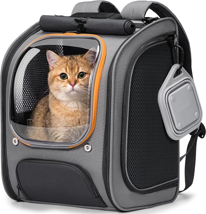 Pecute Cat Backpack Carrier,Large Space Cat Bubble Backpack,Ergonomic,Gray | Upgraded Transparent Window Offers Greater Transparency,More Wear-Resistant,Sunshade curtain,Folding bowl,Ventilated