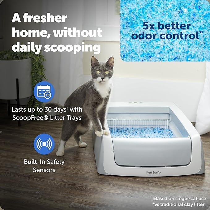 PetSafe ScoopFree Crystal Pro Legacy Automatic Self-Cleaning Cat Litter Box – Includes 1 Disposable Crystal Litter Tray – Advanced Odor Control – Not Enclosed – Gray (PAL00-16805)
