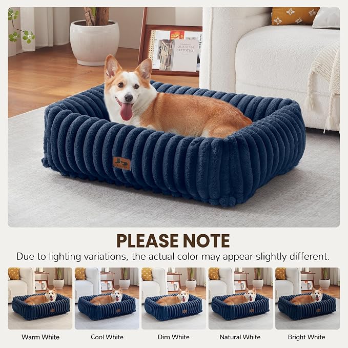 Dog Bed Medium Size Dog, Rectangle Orthopedic Pet Bed for Car and Indoor, Comfort Fluffy Memory Foam Dog Beds with Anti-Slip Bottom,30 x24 x9 Inches,Navy