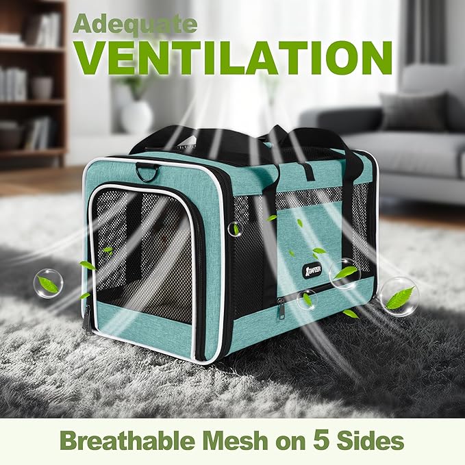 GAPZER Cat Carrier 18"x11"x11" TSA Approved Ventilated Pet Air Travel Cage | Top Open Small Animal Basic Crate, Shih Tzu Dog Softsided Durable Kennel, 4-Mesh-Side Kitty Carry on Case up to 20 lbs Teal