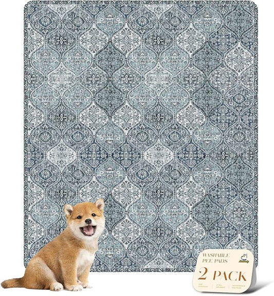 nunubaby Washable Pee Pads for Dogs, Stylish, Non-Slip and Leak-Proof Pee Pads. Reusable Potty Pads for Dogs for Crates and Floors.(Blue/Multi, 31" x36" )