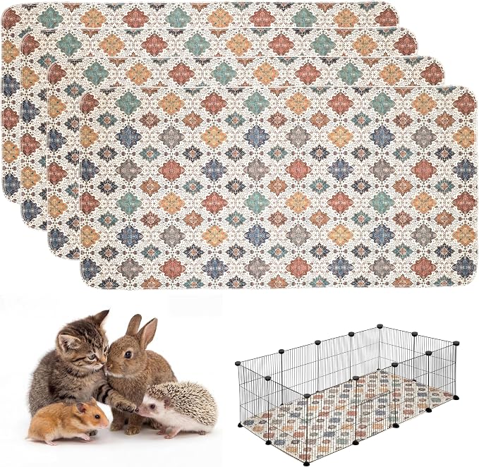 4PACK Washable Guinea Pig Pee Pads,Absorbent Reusable Guinea Pig Cage Liners,Waterproof,Leak-Proof & Non-Slip Potty Pads for Small Animals Rabbit Hamster Rat.(Colorful Day,24"x48")