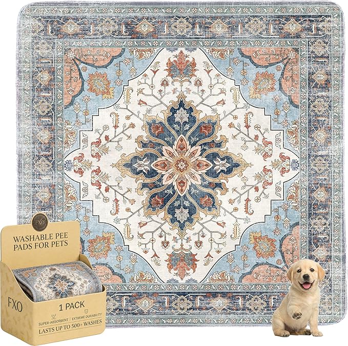 Washable Pee Pads for Dogs,Great Urine Absorbent Reusable Puppy Training Pads,Waterproof,Leak-Proof & Non-Slip Potty Pads for Whelping,Crate,Playpen,Bed.(Blue Floral,72"x72")