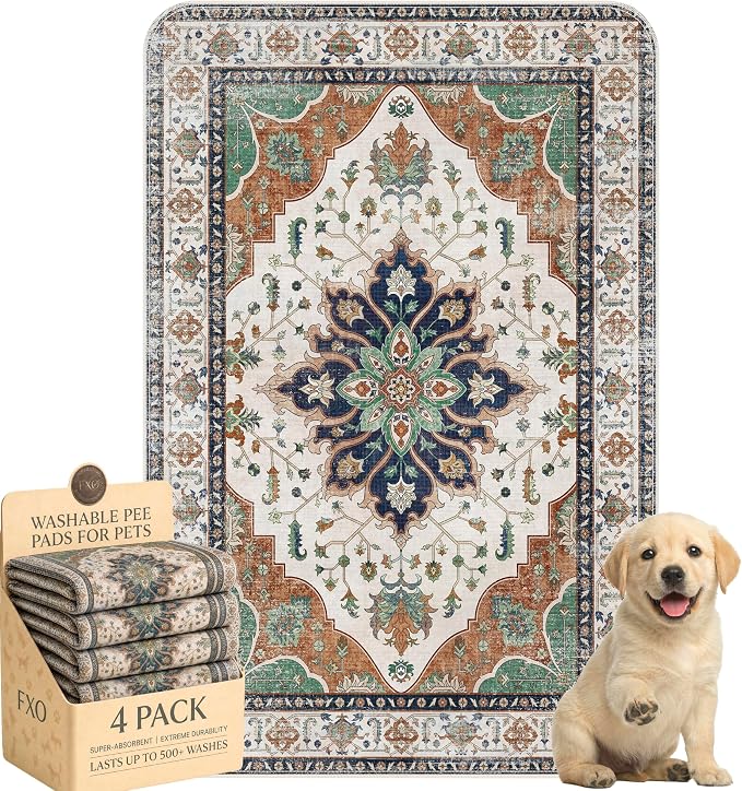 4PACK Washable Pee Pads for Dogs,Great Urine Absorbent Reusable Puppy Training Pads,Waterproof,Leak-Proof & Non-Slip Potty Pads for Whelping,Crate,Playpen,Bed.(Dark Teal Floral,24"x36")