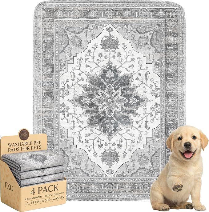 4PACK Washable Pee Pads for Dogs,Great Urine Absorbent Reusable Puppy Training Pads,Waterproof,Leak-Proof & Non-Slip Potty Pads for Whelping,Crate,Playpen,Bed.(Gray Floral,18"x24")
