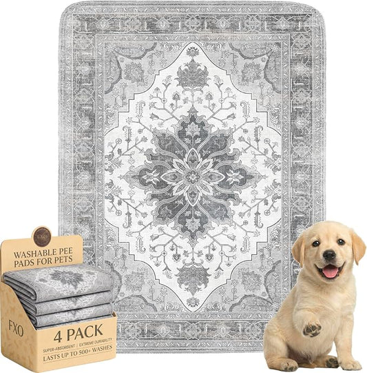 4PACK Washable Pee Pads for Dogs,Great Urine Absorbent Reusable Puppy Training Pads,Waterproof,Leak-Proof & Non-Slip Potty Pads for Whelping,Crate,Playpen,Bed.(Gray Floral,18"x24")