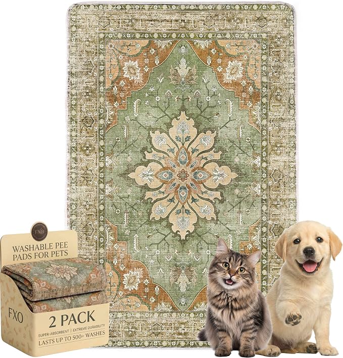 Washable Pee Pads for Dogs and Cats,Great Urine Absorbent Reusable Puppy Training Pads,Waterproof,Leak-Proof & Non-Slip Cat Litter Box Mat for Whelping,Crate,Playpen,Bed.(Green Floral,18"x28")