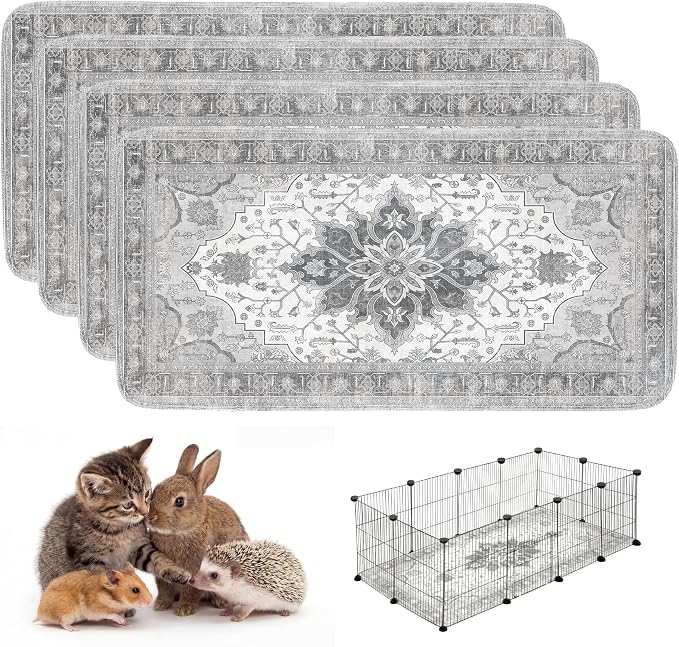 4PACK Washable Guinea Pig Pee Pads,Absorbent Reusable Guinea Pig Cage Liners,Waterproof,Leak-Proof & Non-Slip Potty Pads for Small Animals Rabbit Hamster Rat.(Gray Floral,24"x48")