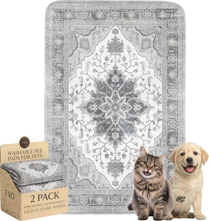 Washable Pee Pads for Dogs and Cats,Great Urine Absorbent Reusable Puppy Training Pads,Waterproof,Leak-Proof & Non-Slip Cat Litter Box Mat for Whelping,Crate,Playpen,Bed.(Gray Floral,18"x28")