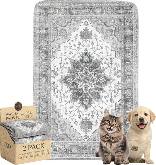 Washable Pee Pads for Dogs and Cats,Great Urine Absorbent Reusable Puppy Training Pads,Waterproof,Leak-Proof & Non-Slip Cat Litter Box Mat for Whelping,Crate,Playpen,Bed.(Gray Floral,18"x28")