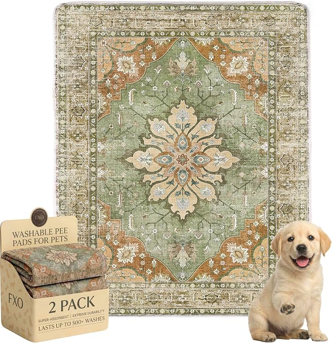 Washable Pee Pads for Dogs,Great Urine Absorbent Reusable Puppy Training Pads,Waterproof,Leak-Proof & Non-Slip Potty Pads for Whelping,Crate,Playpen,Bed.(Green Floral,31"x36")