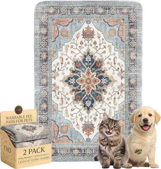 Washable Pee Pads for Dogs and Cats,Great Urine Absorbent Reusable Puppy Training Pads,Waterproof,Leak-Proof & Non-Slip Cat Litter Box Mat for Whelping,Crate,Playpen,Bed.(Blue Floral,18"x28")