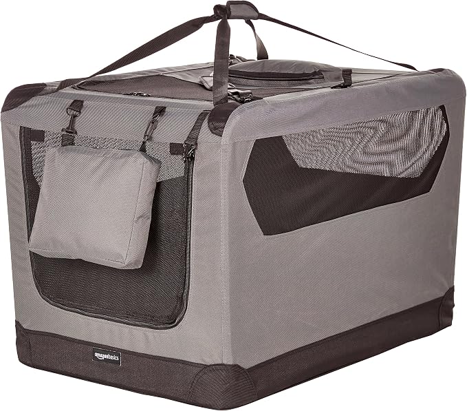 Amazon Basics Portable Folding Soft Pet Dog Crate Carrier Kennel for Large Dogs, Easy to Clean, 36 x 24 x 24 inches, Grey