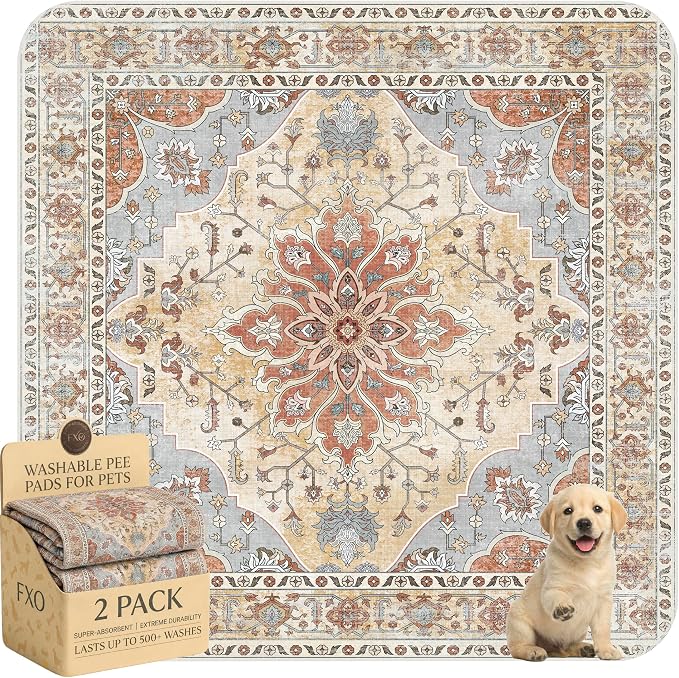 Washable Pee Pads for Dogs,Great Urine Absorbent Reusable Puppy Training Pads,Waterproof,Leak-Proof & Non-Slip Potty Pads for Whelping,Crate,Playpen,Bed.(Orange Amber Floral,48"x48")