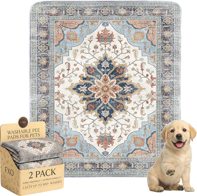 Washable Pee Pads for Dogs,Great Urine Absorbent Reusable Puppy Training Pads,Waterproof,Leak-Proof & Non-Slip Potty Pads for Whelping,Crate,Playpen,Bed.(Blue Floral,31"x36")