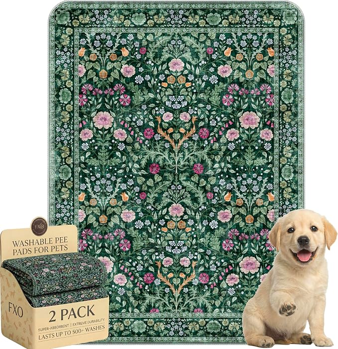 Washable Pee Pads for Dogs,Great Urine Absorbent Reusable Puppy Training Pads,Waterproof,Leak-Proof & Non-Slip Potty Pads for Whelping,Crate,Playpen,Bed.(Midnight Garden Floral,18"x24")