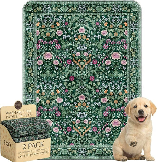 Washable Pee Pads for Dogs,Great Urine Absorbent Reusable Puppy Training Pads,Waterproof,Leak-Proof & Non-Slip Potty Pads for Whelping,Crate,Playpen,Bed.(Midnight Garden Floral,18"x24")