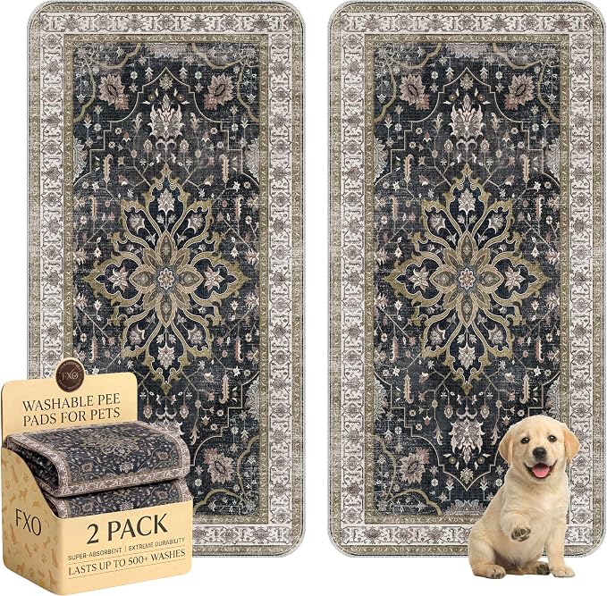 Washable Pee Pads for Dogs,Great Urine Absorbent Reusable Puppy Training Pads,Waterproof,Leak-Proof & Non-Slip Potty Pads for Whelping,Crate,Playpen,Bed.(Black Floral,36"x72")