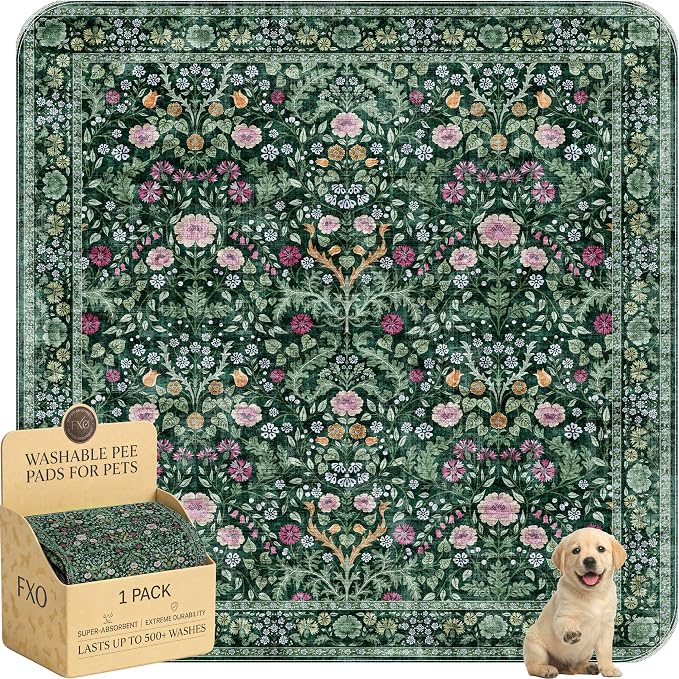 Washable Pee Pads for Dogs,Great Urine Absorbent Reusable Puppy Training Pads,Waterproof,Leak-Proof & Non-Slip Potty Pads for Whelping,Crate,Playpen,Bed.(Midnight Garden Floral,72"x72")