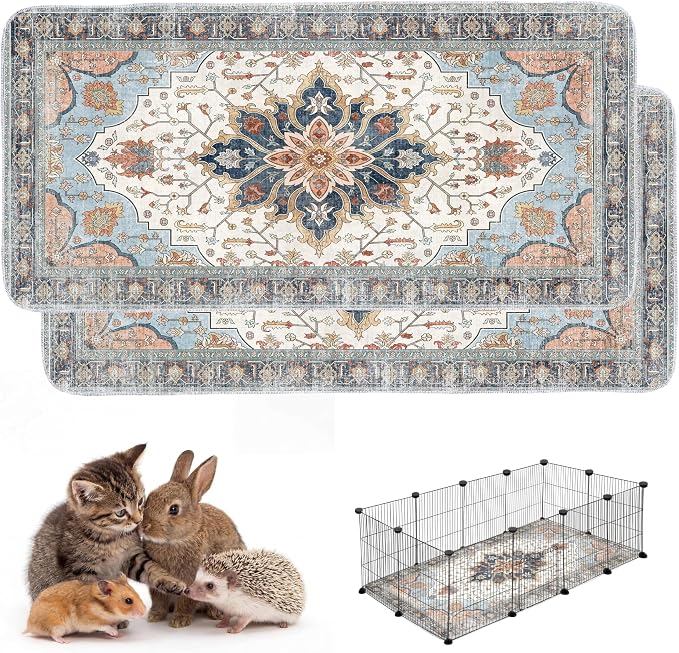 Washable Guinea Pig Pee Pads,Absorbent Reusable Guinea Pig Cage Liners,Waterproof,Leak-Proof & Non-Slip Potty Pads for Small Animals Rabbit Hamster Rat.(Blue Floral,24"x48")