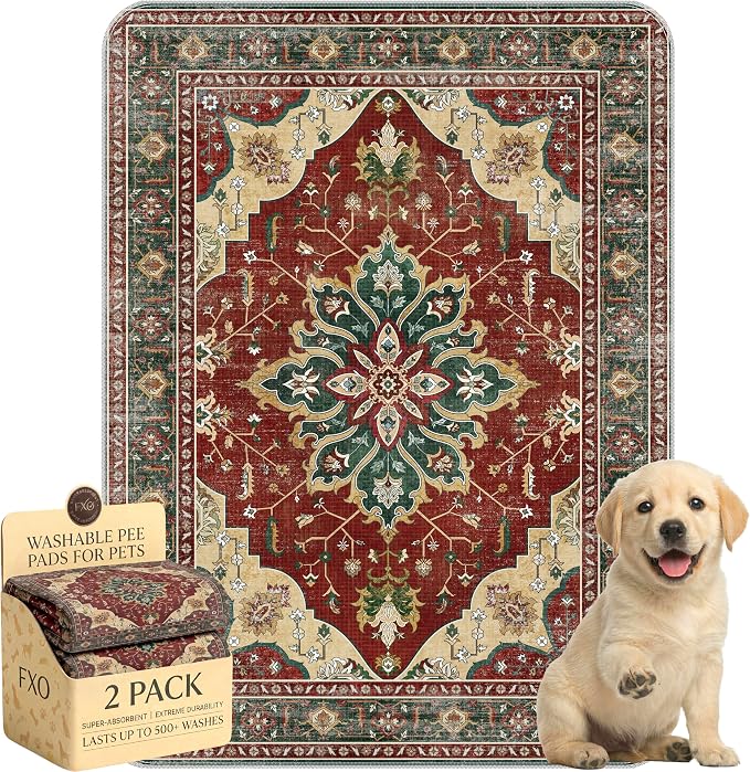 Washable Pee Pads for Dogs,Great Urine Absorbent Reusable Puppy Training Pads,Waterproof,Leak-Proof & Non-Slip Potty Pads for Whelping,Crate,Playpen,Bed.(Red Forest Floral,18"x24")