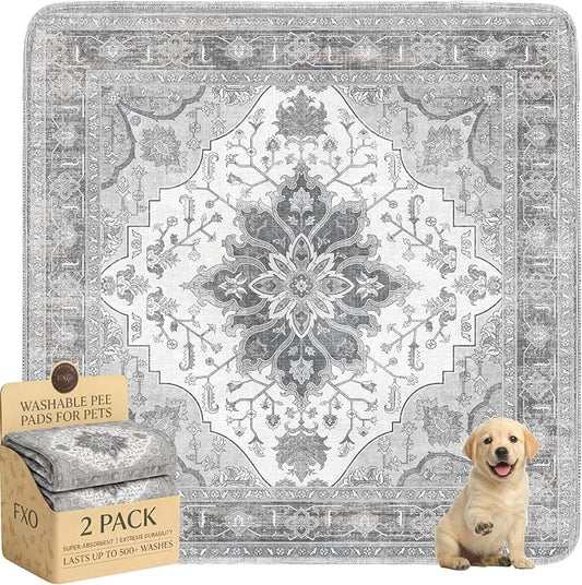 Washable Pee Pads for Dogs,Great Urine Absorbent Reusable Puppy Training Pads,Waterproof,Leak-Proof & Non-Slip Potty Pads for Whelping,Crate,Playpen,Bed.(Gray Floral,48"x48")