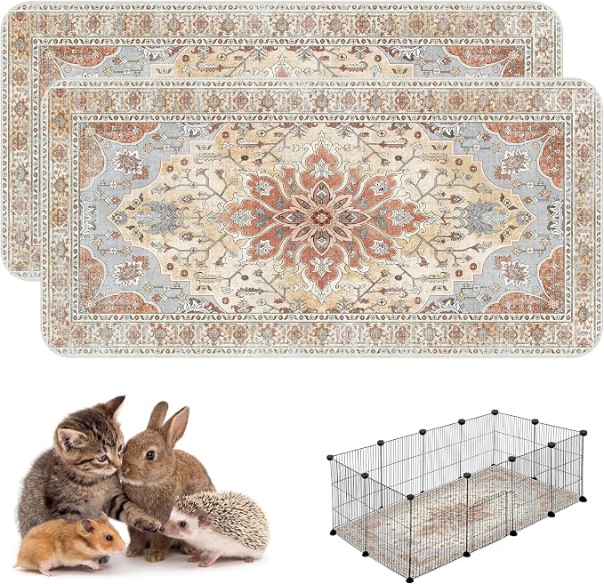 Washable Guinea Pig Pee Pads,Absorbent Reusable Guinea Pig Cage Liners,Waterproof,Leak-Proof & Non-Slip Potty Pads for Small Animals Rabbit Hamster Rat.(Orange Amber Floral,24"x48")